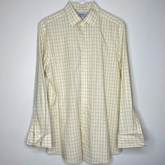 Charles‎ Tyrwhitt Grid Check Yellow Dress Shirt Non Iron Slim Fit - Picture 1 of 6